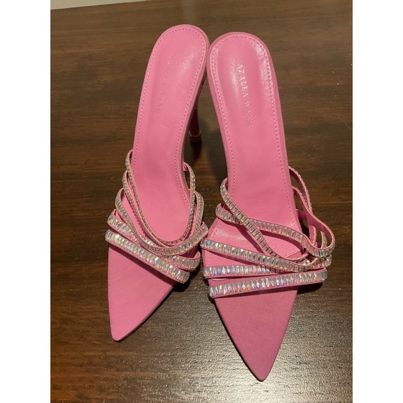 Azalea Wang‎ Rhinestone Heels Stiletto Mules Slip On Sandals Pink Size 9 - Picture 1 of 8